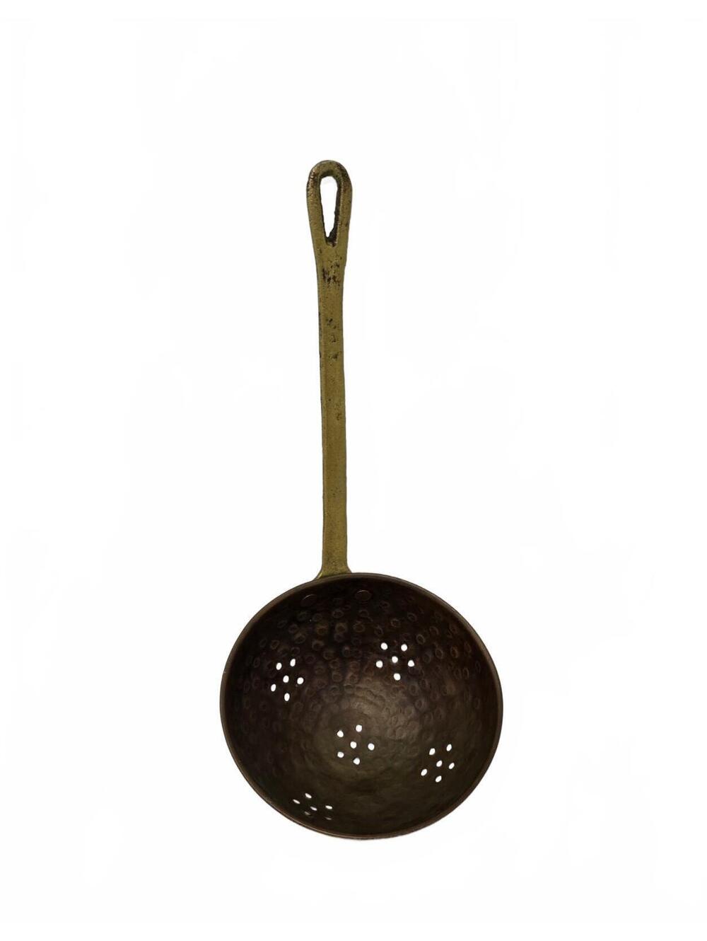 Hammered Copper Strainer Ladle with Brass Handle | Vintage Kitchen Utensil